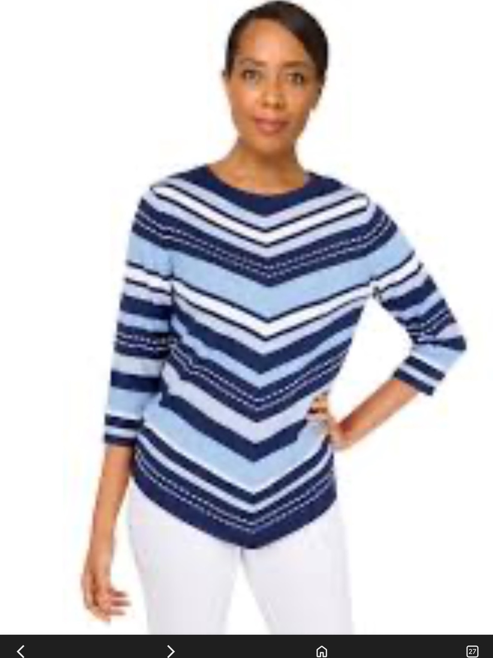 Alfred Dunner Blue Chevron Stripe Knit Top